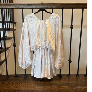 Satin Ivory Long Sleeve Mini Dress-NWT-Small